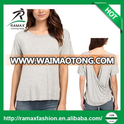 Ramax Custom Women Sport Soft Round Neck Short Sleeve Open Back Yoga Fitness Top