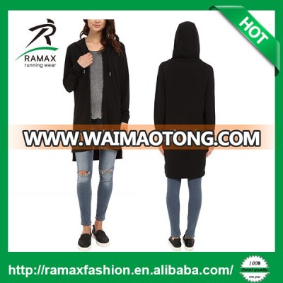 Ramax Custom Women Black High Low Hem Long Zip Hoodie Jacket